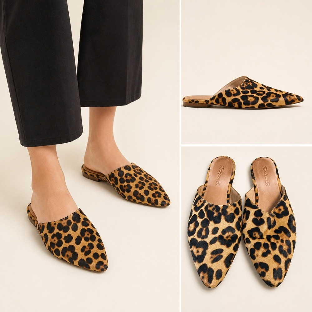 Madewell The Remi Mule Leopard Calf Hair 7 Pointed Toe Flat J8263